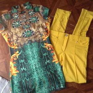 Mini Dress/Shirt with yellow pants