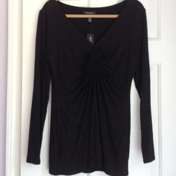 WHBM black pinch-pleat v-neck knit top