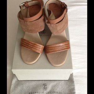 Brunello Cucinelli High Heel Python Suede Sandals
