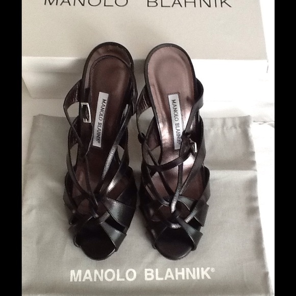 Manolo Blahnik Black Strappy High Heel Sandals