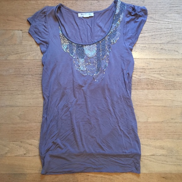 Forever 21 beaded grey short sleeve top - Picture 3 of 3