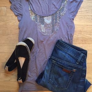 Forever 21 beaded grey short sleeve top
