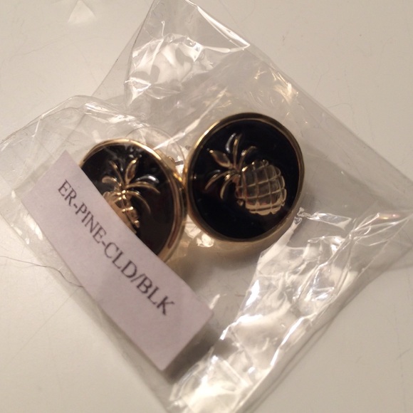 Fornash Pineapple in black enamel earrings NEW