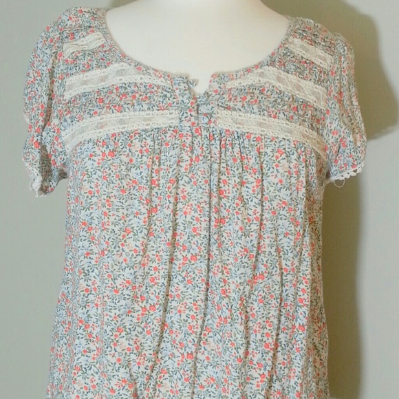 Orange floral peasant blouse
