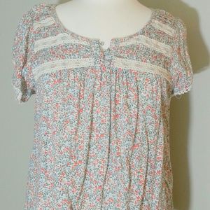 Orange floral peasant blouse