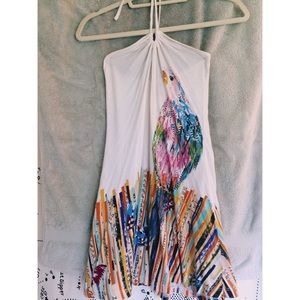 colorful bird print halter dress