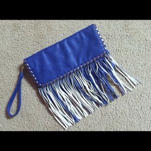 Steve Madden cobalt blue fringe clutch