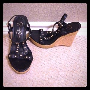 Jessica Simpson Black and Gold Wedges