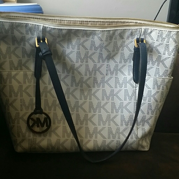 White & blue michael kors purse