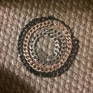 3 chain necklaces, rose gold, silver, & black