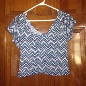 Navy and teal patterned crop top