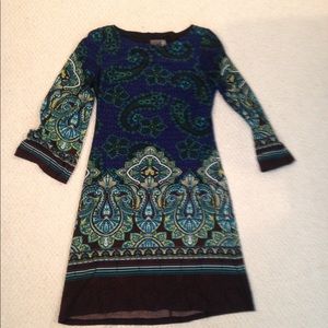 Size 2 blue, green, black, white dress by muse