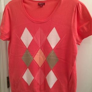 Merona Coral Argyle Sweater Top Size XL