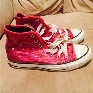 Converse pink sequin high tops