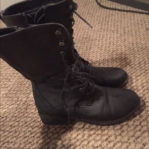 Black combat boots leather