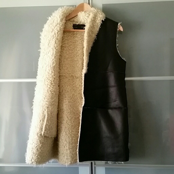 SOLD ☺ Faux Shearling Long Vest - Dark Brown - Picture 2 of 4