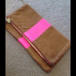 Clare Vivier Fold Over Clutch with Hot Pink Stripe