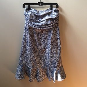 Blue and cream strapless dress