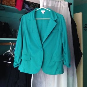 3/4 sleeve teal blazer.