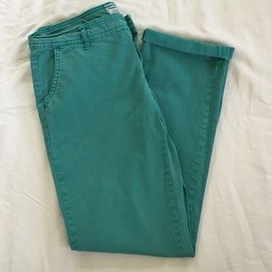 Teal colored khaki capris