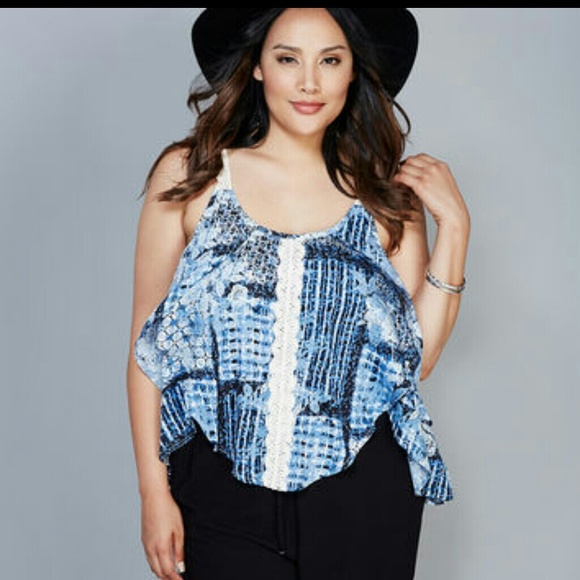Blue Abstact Crochet Casscade Tank Top