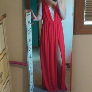 Red backless dress