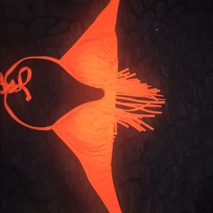 Neon orange lightly padded fringe bikini top