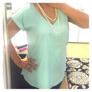 Express Silky V-Neck Blouse - Mint