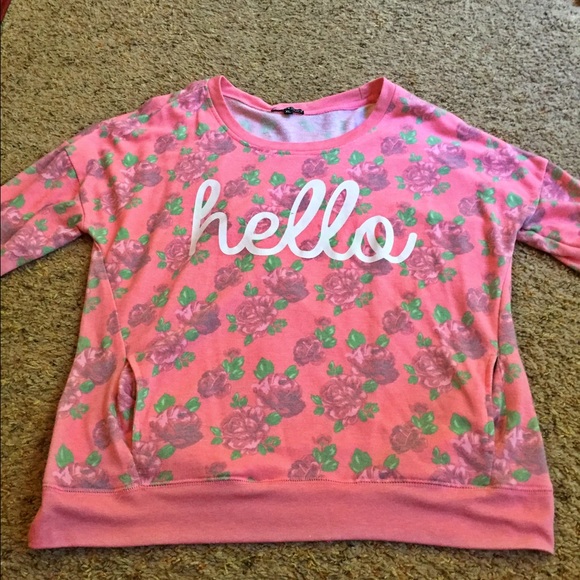 Floral "Hello" Cute Graphic Sweater
