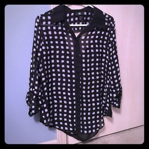 Black and white box print blouse