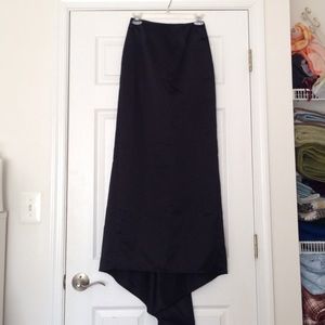Black satin floor length skirt with train