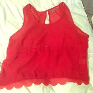 Red scalloped sheer top