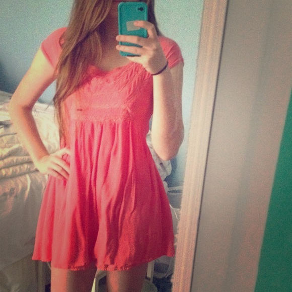 Salmon short sleeved baby doll dress