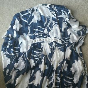 Flowy blue and white kimono style top