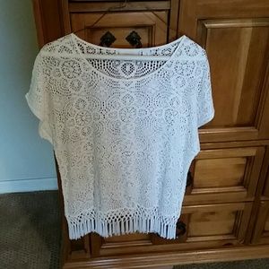 Chico's sheer off white blouse with fringe
