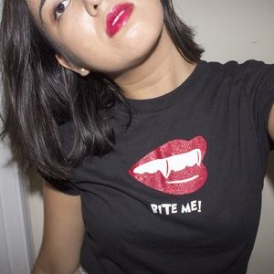 "Bite Me" Black Crew Neck T-Shirt