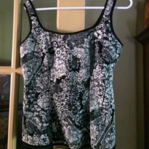 Black and white lace tank