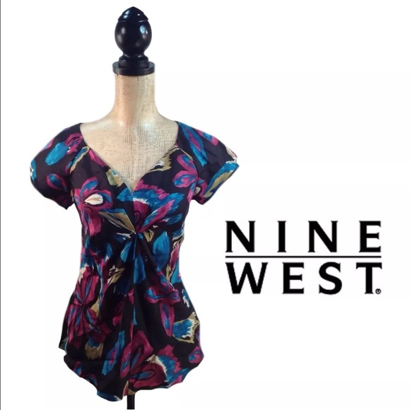 Nine West Floral Twist Bust Cutout Bow Back Top