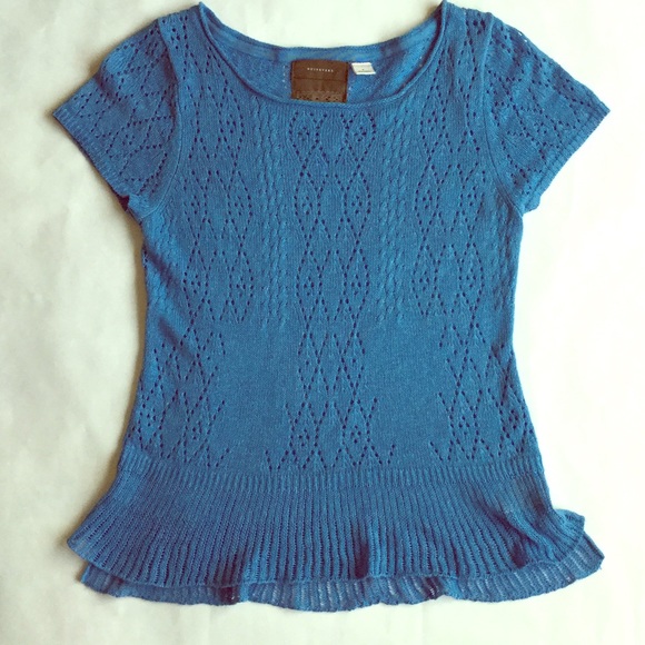 Anthropologie Guinevere Blue Knit Crochet Top