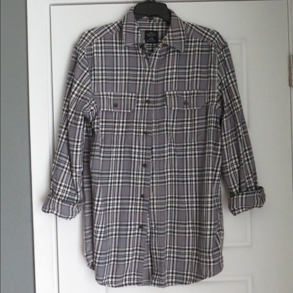 Faded Glory Grey Plaid Long Sleeve Button Up