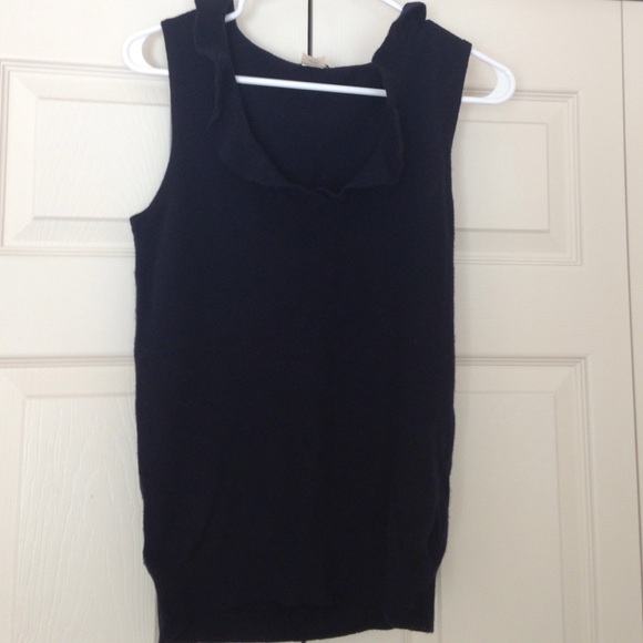 Navy cashmere ruffle neck