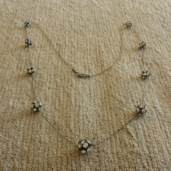 Black crystal ball long necklace