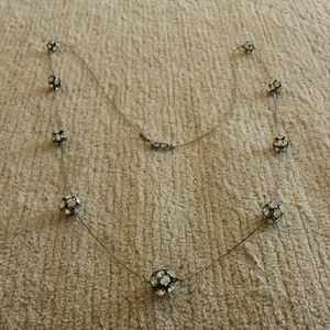 Black crystal ball long necklace