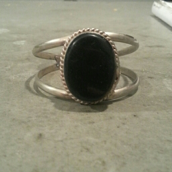 Black Oval Silver Bracelet / Cuff
