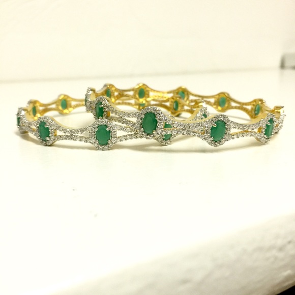 Emerald and CZ stone Bracelets - Picture 2 of 2