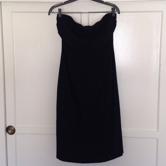 Strapless black cocktail dress