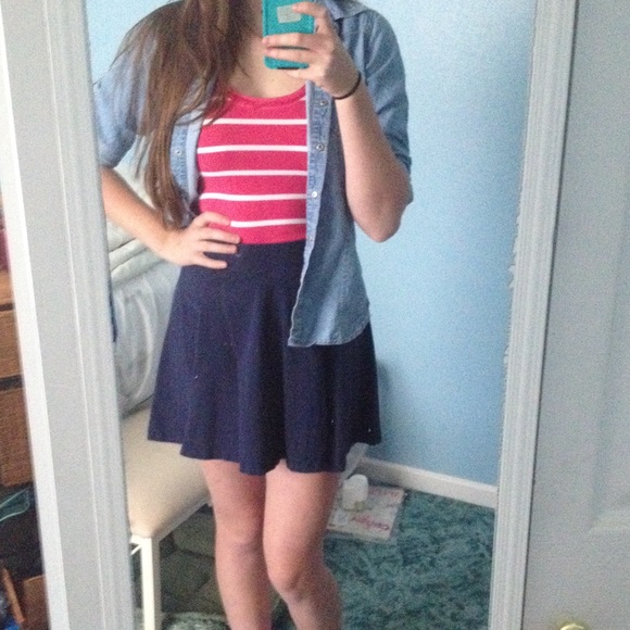 Dark Pink and White Striped Top