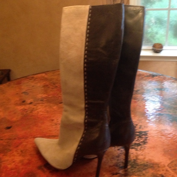 Brown leather and cream suede boots