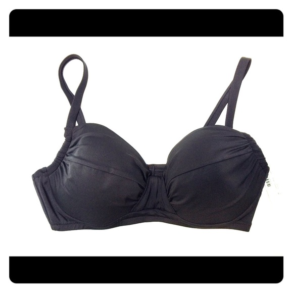 NWT. J. CREW D-CUP RUCHED FRENCH  BIKINI.  BLACK.