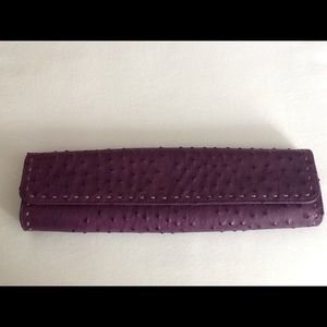 Carlos Falchi Exotic Ostrich Skin Purple Clutch